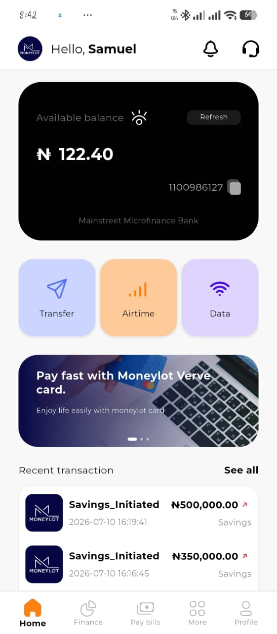 MoneyLot mobile application